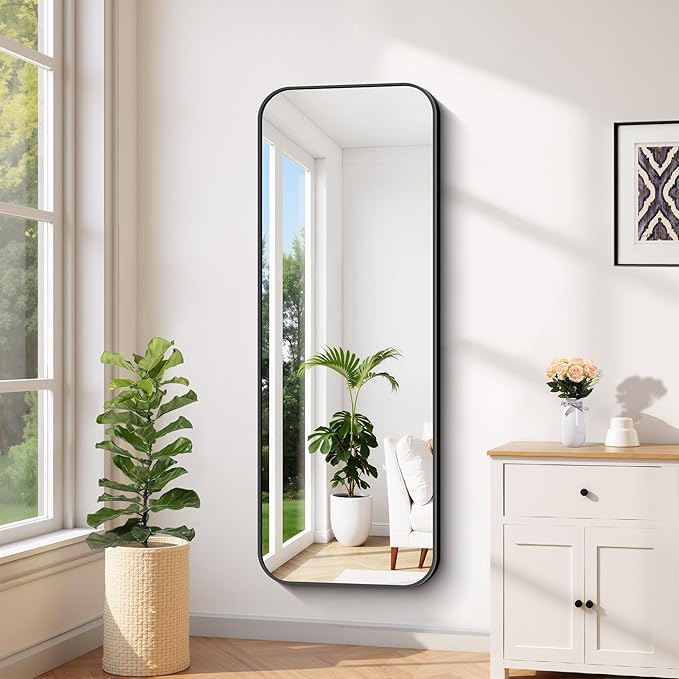 FORBATH Bathroom Mirror 20" x 55", Rectangle Black Bathroom Mirror with Black Aluminum Frame Rounded Corner, Wall Mounted Mirror for Bedroom Entryway Living Room