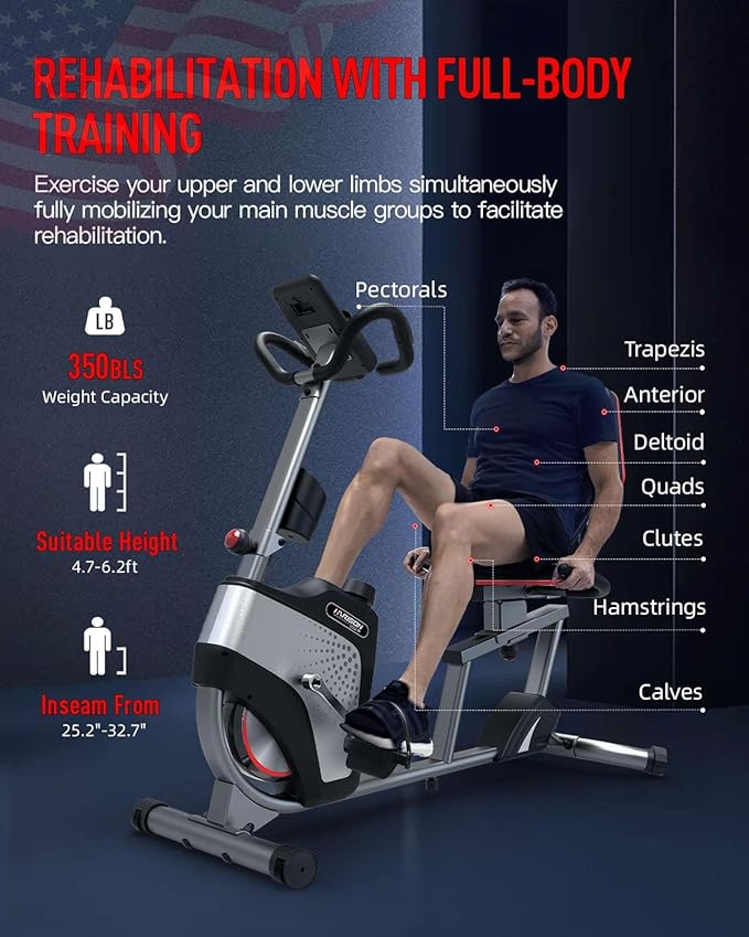 HARISON Pro Recumbent Exercise Bike 400 lbs Capacity, Magnetic Recumbent bike for Adult and Seniors, Recumbent Stationary bike for Home with Smart Bluetooth App, 2 in 1 LCD Monitor and Tablet Holder