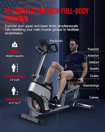 HARISON Pro Recumbent Exercise Bike 400 lbs Capacity, Magnetic Recumbent bike for Adult and Seniors, Recumbent Stationary bike for Home with Smart Bluetooth App, 2 in 1 LCD Monitor and Tablet Holder