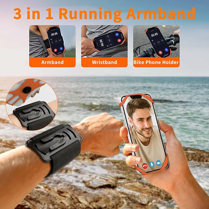 3in1 Phone Holder for Running,Arm Band/Wrist Holder/Bike Mount,Phone Armbands 360° Rotation & Detachable Fit All 4.5-7" Cellphone for iPhone 16/15/Pro/ProMax/14/13/12/mini/Pro Max/XS/XR