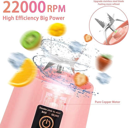 13.5oz Portable Blender for Smoothies, Shakes, and Juices - USB Rechargeable Mini Blender Cup With Protection Design for Home, Office, Outdoors - Multi-purpose Pink A4221