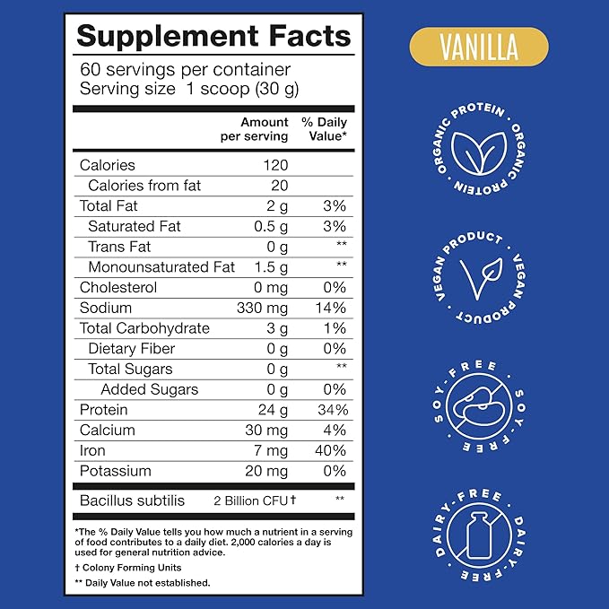 Falcon Vegan Protein Powder Organic, Stevia & Sugar Free, Plant Based Protein, Low Carb, Dairy Free, Keto, Non Whey Protein, Probiotic, Pea Protein | Vanilla Flavor - 60 Servings - 3.9 lb