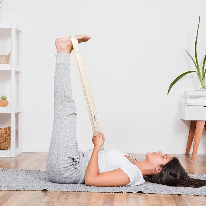 MeFree Organic Cotton Workouts Unisex Yoga Straps Belt - Exercise & Fitness for Stretching all Asanas - Strong Strap with Metal Sliding Bar Buckle