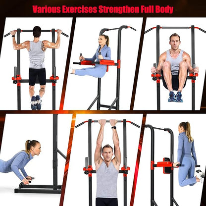 GYMAX Multi-function Power Tower, Heavy-duty Pull Up Bar Stand for Pull-ups, Push-ups, Vertical Knee, Leg Raises, Dip Stand, Strength Training, Workout Dip Station for Home, Gym, Fitness Equipment