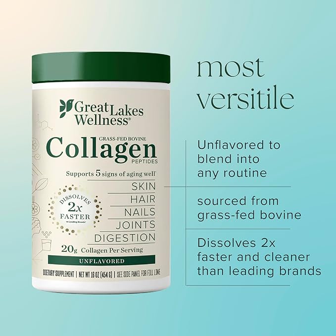 Great Lakes Wellness Collagen Peptides Powder for Skin, Hair, Nails, Joints & Digestion - Unflavored - Quick Dissolve Hydrolyzed, Non-GMO, Keto, Kosher - 4 lb. Value Pouch