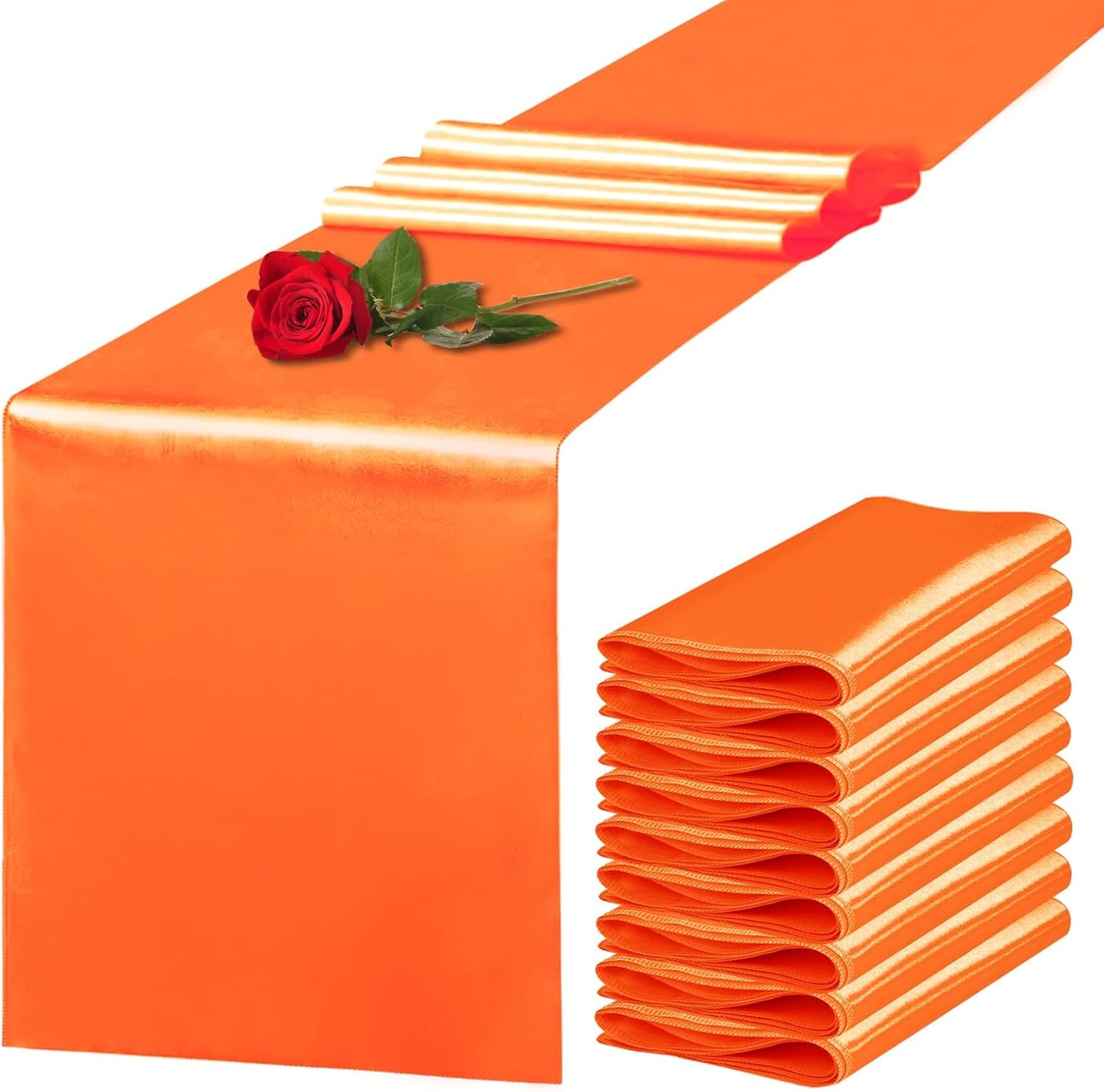 10 Pack Satin Table Runner 12 x 108 Inch Long Orange Silk Table Runner for Wedding Party Banquet Birthday Decoration