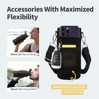 32 oz Insulated Water Bottle with Straw (Cold for 48 Hrs), Stainless Steel Triple Wall Vacuum Sports Water Jug, Leakproof Hydro Cup Flask with Paracord Handle & Straw Spout Lids & DIY Stickers