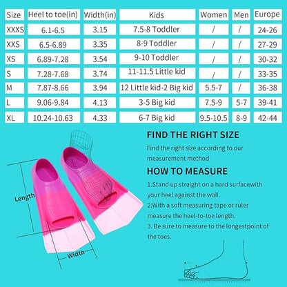 Kids Swim Fins,Short Comfortable Flippers for Lap Swimming and Training for Child,Girls,Boys,Beginners