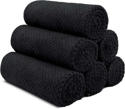HOMEXCEL Black Gym Towels 6 Packs, (16x27 inches) Highly Absorbent Yoga Towel, Ultra Soft Hand Towels for Daily Use, Fast Drying Microfiber Workout Towels for Gym, Spa, Fitness, Camping, Hotel
