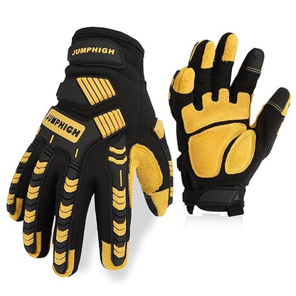JUMPHIGH Impact Work Gloves, Mens Working Gloves with Secure Fit, Heavy Duty Mechanic Gloves with Impact Protection and Vibration Reduction, High Dexterity, Touchscreen Capable (XL)