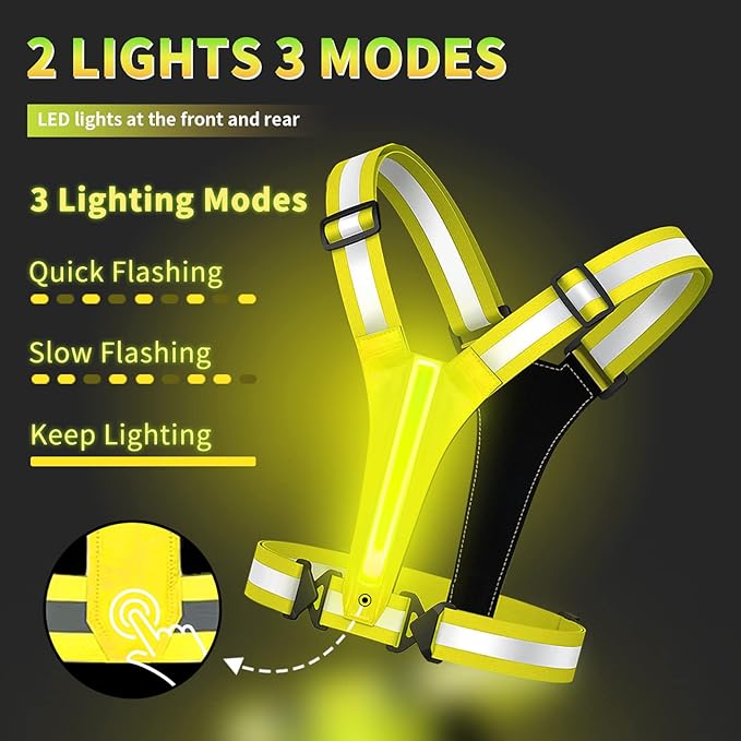 Led Reflective Vest Running Gear,USB Rechargeable Light Up High Visibility Running Vest,6-11hrs Light with Adjustable Waist/Shoulder for Runners Walkers