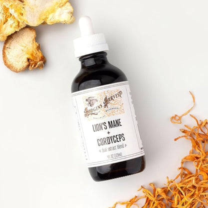 Hodgins Harvest Organic Lion’s Mane + Cordyceps Tincture | Made with Mushrooms Grown On Our Farm in The USA | Dual Extract | Extra-Concentrated (4 fl oz)