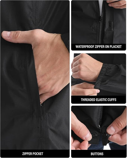 iCreek Men's Rain Jacket Lightweight Waterproof Packable Rain Shell Jacket Raincoat with Hood Windbreaker for Cycling, Golf