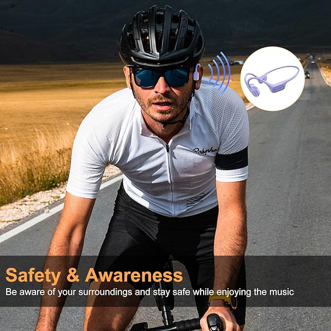 Bone Conduction Bluetooth Headphones-SurfAudio, IP68 Waterproof Swimming Headphones with 32GB MP3 Player, Lightweight Open Ear Design for Swimming/Surfing/Marathon/Cycling(Purple)