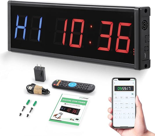 15'' Bluetooth Gym Timer Clock for Home Gym Digital Display Gym Clock Stopwatch Interval Workout Timer Adjustable Buzzer Volume with Remote and APP Control for Sport Boxing Fitness Kitchen