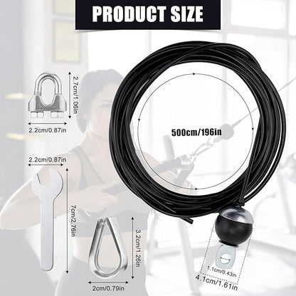 196in Fitness Pulley Cable, Adjustable Home Gym Replacement Cables Pulley System Gym Heavy Duty Fitness Steel Wire Rope 5mm Thick for Pulley Machine Accessories Home Gym