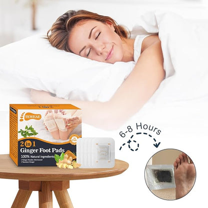 2 in 1 Foot Pads, 20 Pads Tear and Use Pure Ginger Bamboo Wormwood Foot Pads, Bigger Adhesive ''Stay in Place'' Goodnight Pads