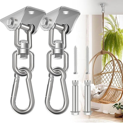 Hammock Hanging Kit 2 Pack, Porch Swing Hanging Kit 1200 Lb Capacity, Hammock Ceiling Hooks Heavy Duty 360° Stainless Steel Rotating Hanging Swing Chair for Hammock Chair Stand, Porch, Yoga, Gym