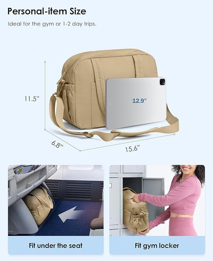 Gym Bag for Women, Travel Duffle Bags with Wet Pocket, Lightweight Carry on Bag Overnight Weekender Duffel Bag, Water Resistant (Camel)