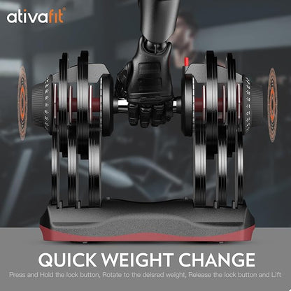 Ativafit 27.5/66/88LBS Pair Adjustable Dumbbell Set with Anti-slip Handle 12 In 1 Quick Dial Adjustment Weights With Safety Locking Button Space Saving Strength Training for Full Body Home Gym Workout
