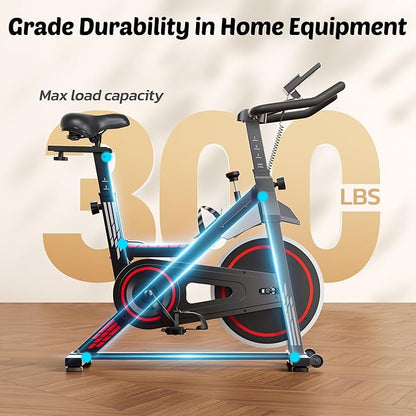 Exercise Bike Stationary Bikes for Home Cycling Bike Indoor Bike with Comfortable Seat Cushion LCD Monitor Silent Belt Drive 300 lbs Weight Capacity Heavy Flywheel