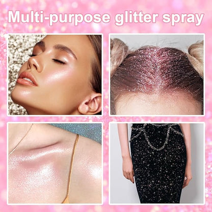 Hair and Body Glitter Spray, 1PC Pink Hair Glitter Extra Fine Face Shimmer Powder for Clothes, Festival Loose Sparkle Powder for Rave Clothes Nail Art Easter Halloween Crafts (Pink)