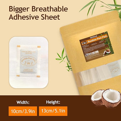 2 in 1 Foot Pads, 124 Pads Bamboo Vinegar Coconut Shell Powder Foot Pads with ''Stay in Place'' Bigger Adhesive Sheet