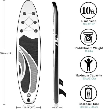 Inflatable Stand Up Paddle Board 10‘x30‘‘- Ultra-Light SUP with Backpack, Pump, Paddle, Coil Leash, 3 Fins, Repair Kit, Stable Design, Non-Slip EVA Deck for Adults & Youth