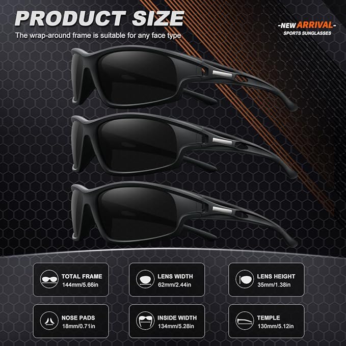 3PACK Polarized Sports Sunglasses for Men Driving Golf Fishing Running Sun Glasses UV400 Protection