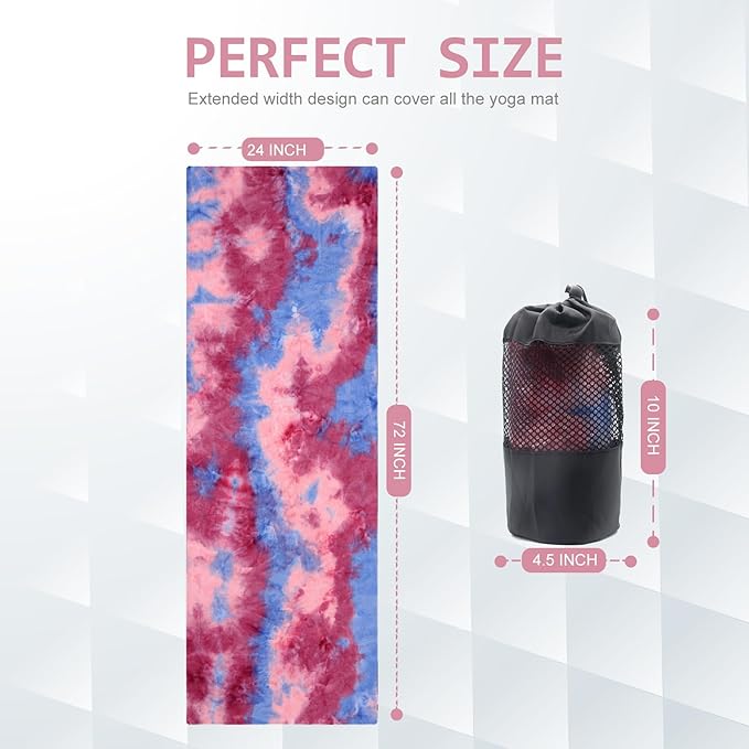 Eunzel Yoga Towel,Hot Yoga Mat Towel with Grip Dots Sweat Absorbent Non-Slip for Hot Yoga, Pilates and Workout 24" x72", Red & Blue