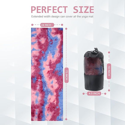 Eunzel Yoga Towel,Hot Yoga Mat Towel with Grip Dots Sweat Absorbent Non-Slip for Hot Yoga, Pilates and Workout 24" x72", Red & Blue