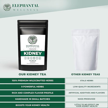 Elephantal Wellness Premium Kidney Herbal Tea | Urinary Tract & Kidney Support with Dandelion, Gravel Root, Goldenrod & Marshmallow | Handmade, Caffeine-Free, Non-GMO Loose Leaf Blend, 2oz, 20 Servings