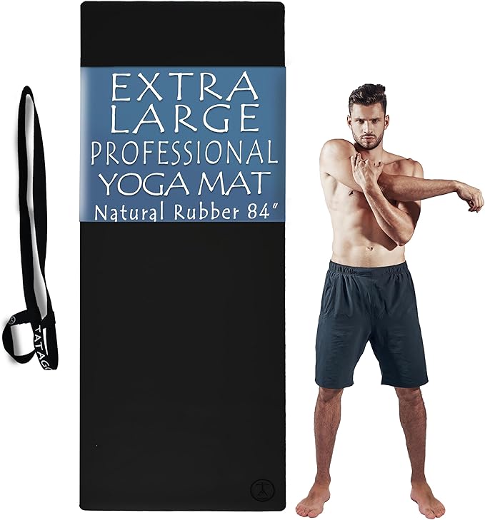Tatago Hot Yoga Mat Non Slip-Professional Grade Natural Rubber Yoga Mat, Pliates Mat, Stretching Mat or exercise mats for home workout. Nonslip for Hot and Sweaty Classes. Includes Yoga Strap for Carrying and Stretching too.