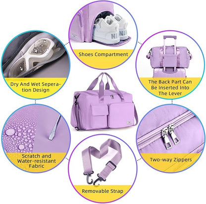 FIORETTO Women's Gym Duffle Bag with Shoes Compartment, 37L Capacity, Ideal for Travel, Gym, Sports, Duffel, Weekender