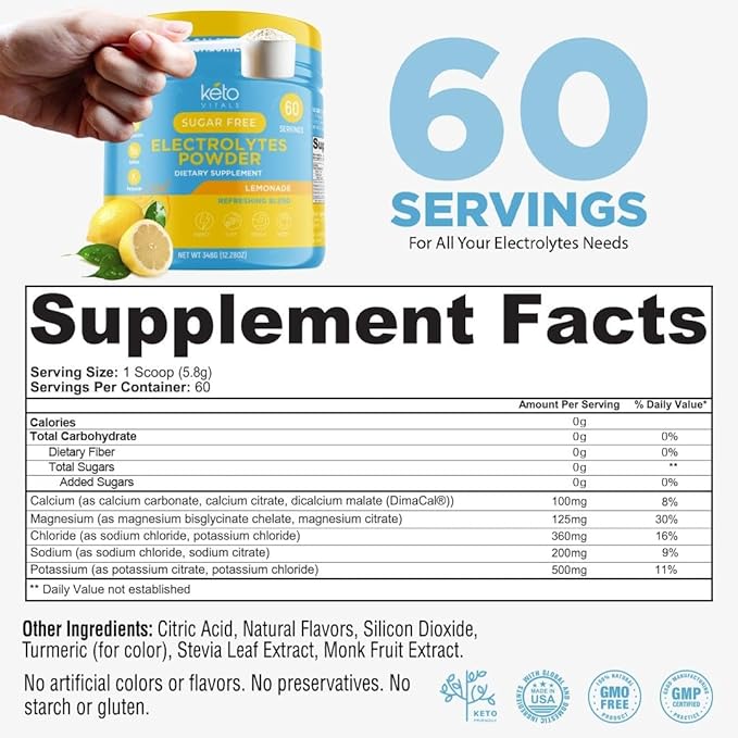 Keto Vitals Electrolytes Powder | Keto-Friendly Electrolytes with Potassium, Magnesium, Sodium, Calcium | Keto Electrolytes Supplement Energy Drink Mix | Sugar-Free, Zero Calories, Zero Carbs