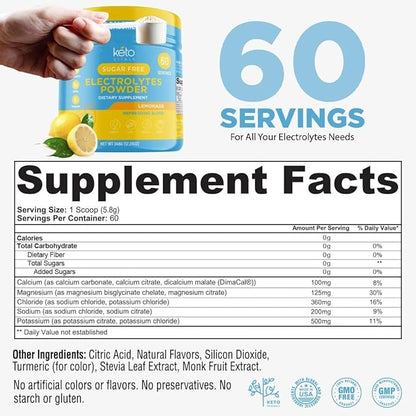 Keto Vitals Electrolytes Powder | Keto-Friendly Electrolytes with Potassium, Magnesium, Sodium, Calcium | Keto Electrolytes Supplement Energy Drink Mix | Sugar-Free, Zero Calories, Zero Carbs