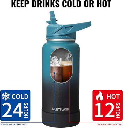 40oz Insulated Water Bottle with Straw, Stainless Steel Metal Vacuum Water Flask, Large Thermal Water bottle with Leakproof 3 Lids for Travel, Camping, Gym Sports Armygreen