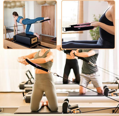 1 Pair Enhanced Pilates Double Loop Straps for Reformer, Thickened D-Ring Handle Straps, Yoga Exercise Accessories in 2 Lengths and Multicolor for Home Gym Workout