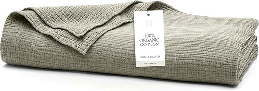 BOLL & BRANCH Dream Bed Blanket - King/Cal King, Sageleaf - Luxury 100% Organic Cotton - Soft, Lightweight and Breathable - Cloud-Like Touch