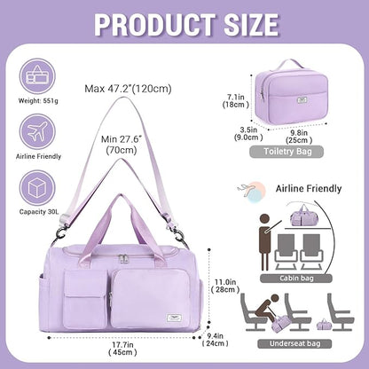 FIORETTO Women's Gym Duffle Bag with Shoes Compartment, 37L Capacity, Ideal for Travel, Gym, Sports, Duffel, Weekender