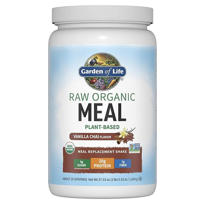 Garden of Life Meal Replacement Shakes, Raw Organic, Vanilla Chai Protein Powder with Plant Based Pea Protein, Sprouts, Greens, Probiotics, Dairy Free 28 Servings