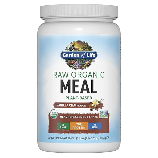 Garden of Life Meal Replacement Shakes, Raw Organic, Vanilla Chai Protein Powder with Plant Based Pea Protein, Sprouts, Greens, Probiotics, Dairy Free 28 Servings