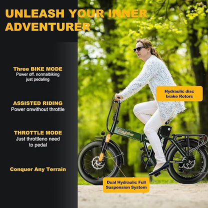 1000W Folding Electric Bike, 48V 20AH Large Removable Battery E Bike,30+MPH, 80 Miles Max Range, 20" Fat TireElectric Bike for Adults, Adult Electric Bicycles for CommuteBeach Snow