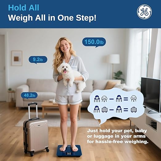 GE Weight Scale Digital for Body, Multifunctional Bathroom BMI Weighing Accurate Smart Scales Electric for Baby Pet Luggage Women with Smartphone APP Bluetooth 4" Large Display, 400lbs