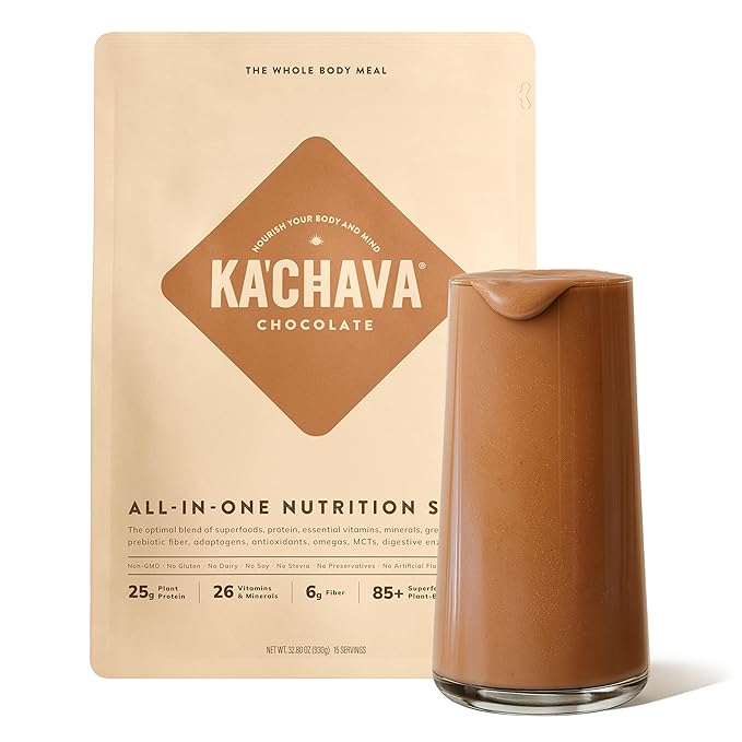 Ka’Chava Whole Body Meal Shake Chocolate 2 lb – Vegan Protein Powder with 85+ Superfoods & Greens – Plant-Based Meal Replacement with Probiotics & Digestive Enzymes – Gluten & Dairy Free (15 Servings)