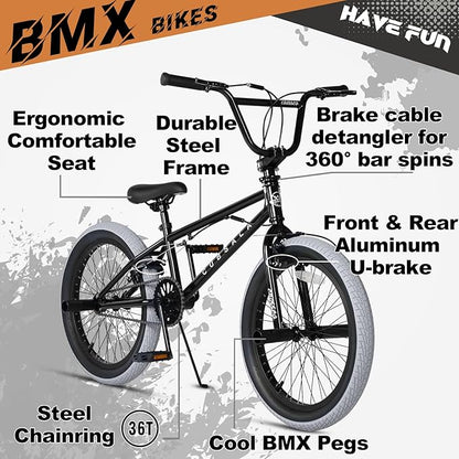 Freestyle BMX Bike, 18 20 Inch Kids Bicycle for 5-13 Years Old Kids and Beginner Level Rider, Multiple Colors