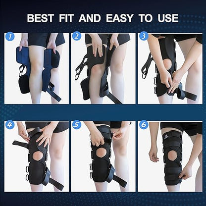 16inch Tall Hinged Knee Brace for Men/Women with Full Support with 4 Compression Straps,2 Metal Side Stabilizers,Breathe Air Spacer Drytex Wraparound for Knee Pain Relief,ACL,Arthritis,Meniscus