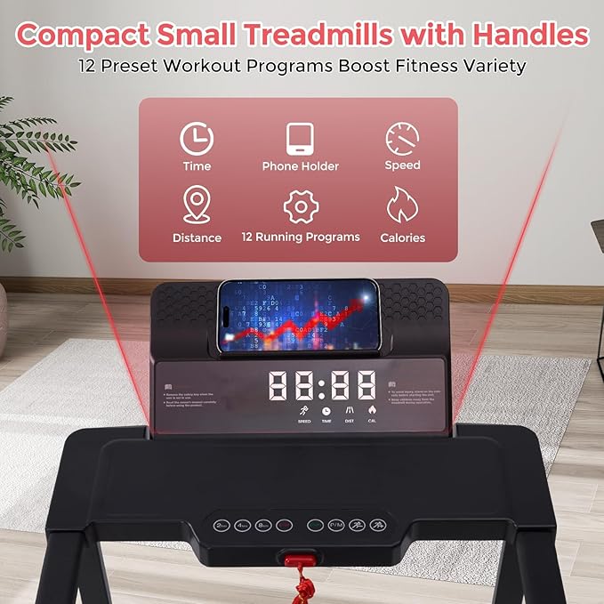 Walking Pad Treadmill with Handle Bar, 3.5HP Compact Electric Walking Pads Treadmills with Handles for Home Apartment Small, 0.6-10MPH Portable Foldable Folding Small Treadmill Home, 400LBS Capacity