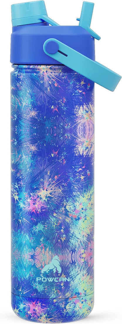 26 oz Insulated Water Bottle with 2-in-1 Straw and Spout Lid, Keep Cold 24H, Leak-Proof, Fits in Car Cup Holder, Stainless Steel Water Bottle for Sports, Travel, Gym, and School (Galaxy Splash)