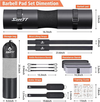 12Pcs Foam Barbell Pad Set for Squats 1 Gym 1 Carry 2 Lifting 2 Ankle 3 Ankle 3 Hip